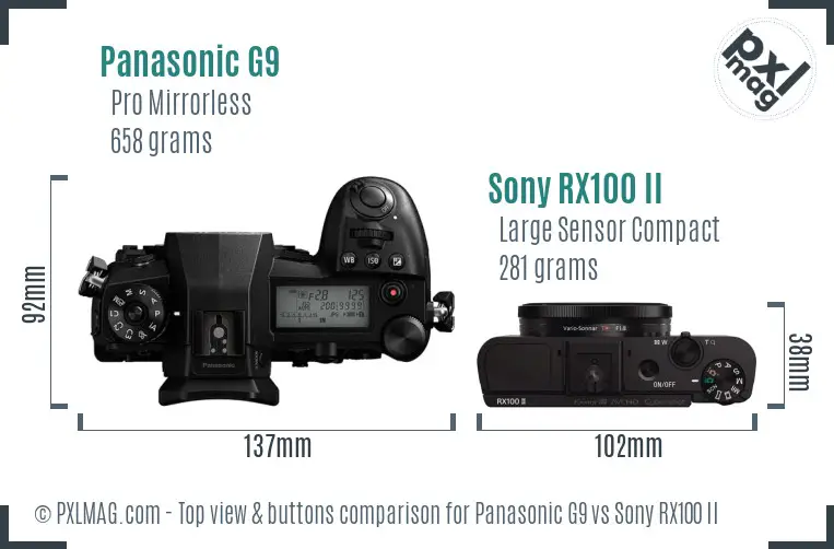 Panasonic G9 vs Sony RX100 II top view buttons comparison