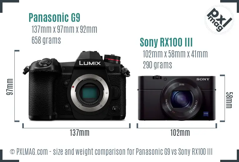 Panasonic G9 vs Sony RX100 III size comparison