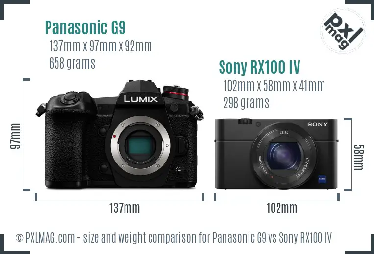 Panasonic G9 vs Sony RX100 IV size comparison
