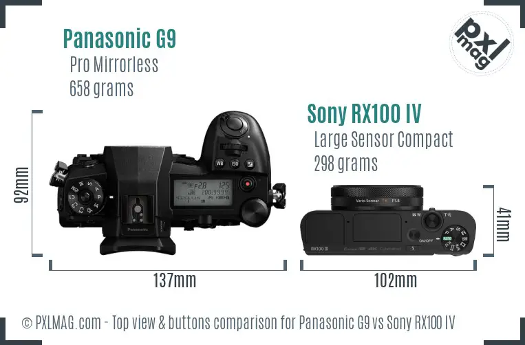 Panasonic G9 vs Sony RX100 IV top view buttons comparison