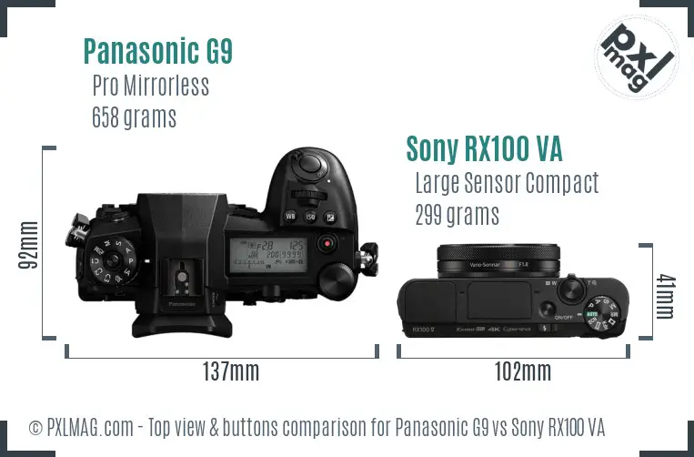 Panasonic G9 vs Sony RX100 VA top view buttons comparison
