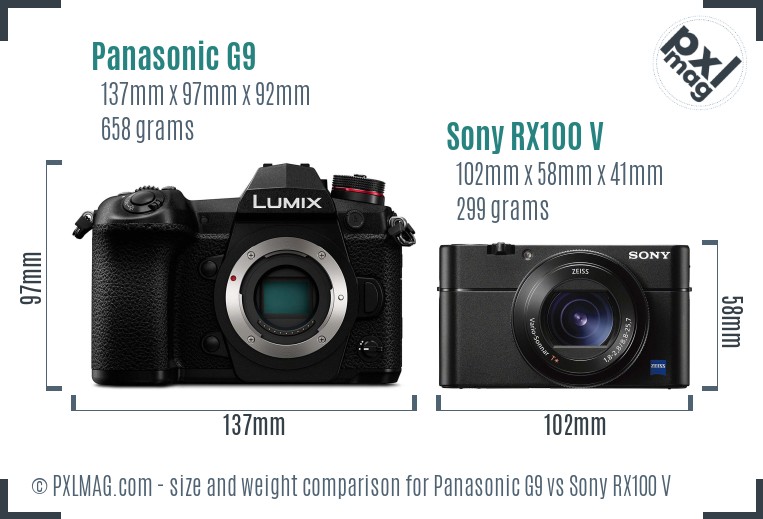 Panasonic G9 vs Sony RX100 V size comparison