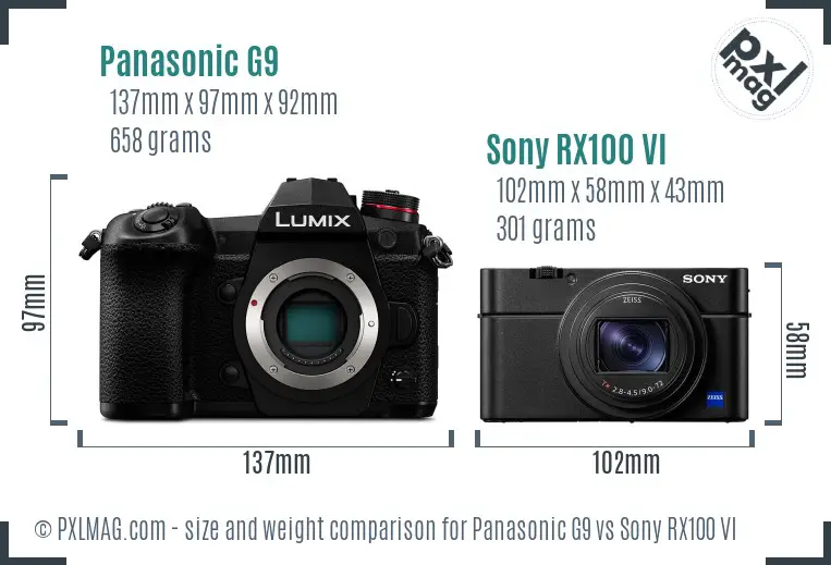 Panasonic G9 vs Sony RX100 VI size comparison