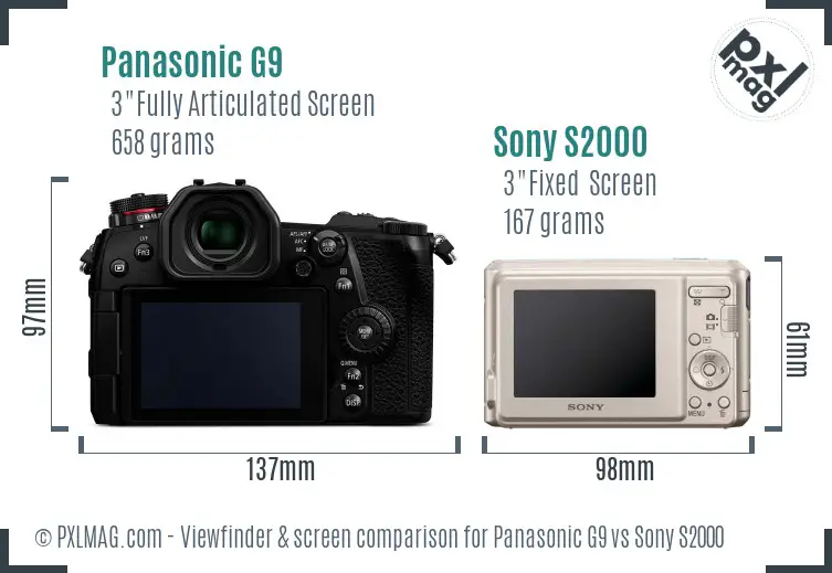 Panasonic G9 vs Sony S2000 Screen and Viewfinder comparison