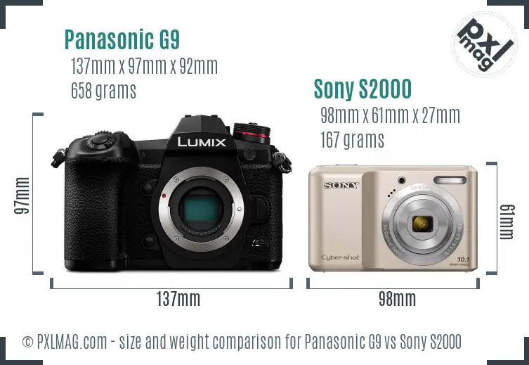 Panasonic G9 vs Sony S2000 size comparison
