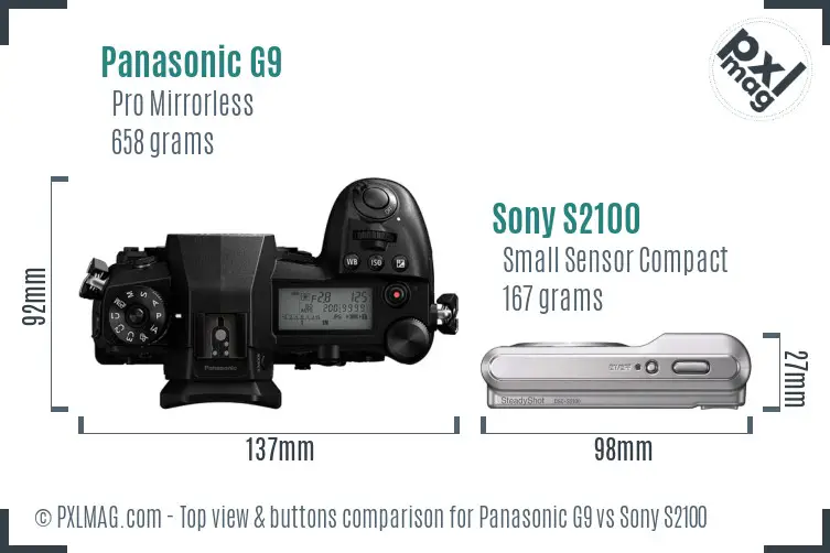 Panasonic G9 vs Sony S2100 top view buttons comparison