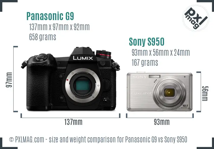 Panasonic G9 vs Sony S950 size comparison