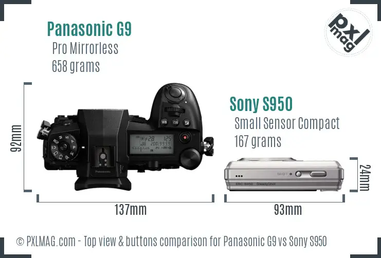 Panasonic G9 vs Sony S950 top view buttons comparison