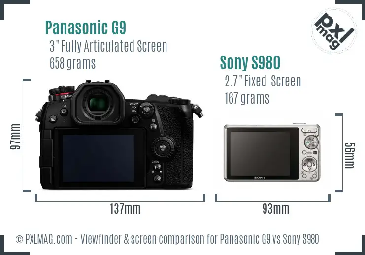 Panasonic G9 vs Sony S980 Screen and Viewfinder comparison