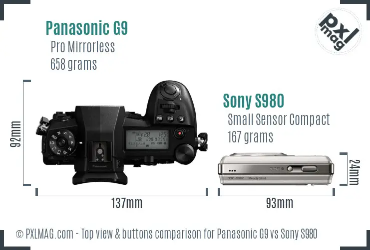 Panasonic G9 vs Sony S980 top view buttons comparison