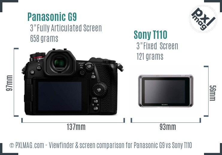 Panasonic G9 vs Sony T110 Screen and Viewfinder comparison