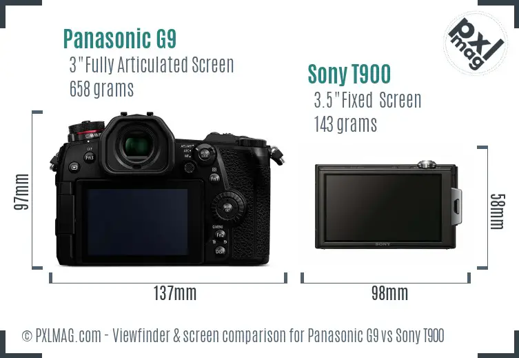 Panasonic G9 vs Sony T900 Screen and Viewfinder comparison