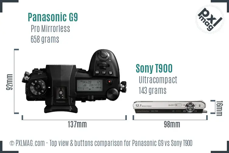 Panasonic G9 vs Sony T900 top view buttons comparison