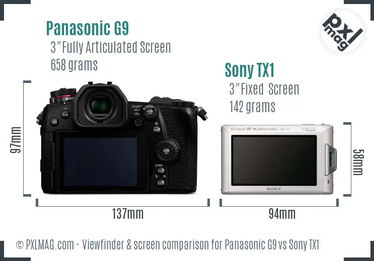Panasonic G9 vs Sony TX1 Screen and Viewfinder comparison