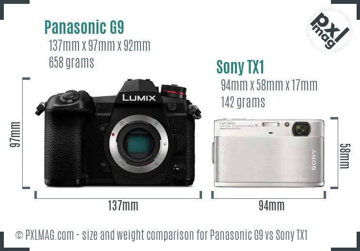 Panasonic G9 vs Sony TX1 size comparison