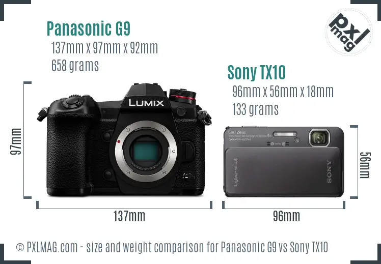 Panasonic G9 vs Sony TX10 size comparison