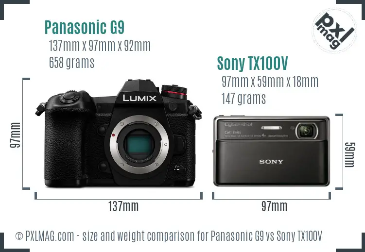 Panasonic G9 vs Sony TX100V size comparison Panasonic G9 vs Sony TX100V size comparison