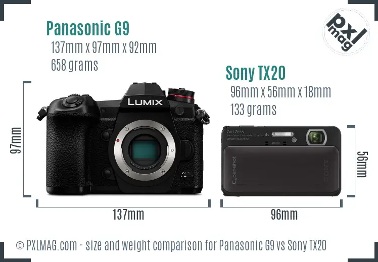 Panasonic G9 vs Sony TX20 size comparison