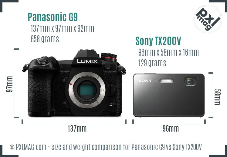 Panasonic G9 vs Sony TX200V size comparison