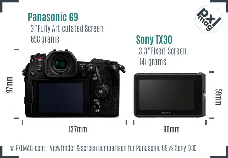 Panasonic G9 vs Sony TX30 Screen and Viewfinder comparison
