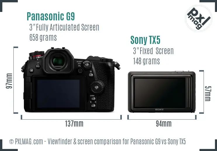 Panasonic G9 vs Sony TX5 Screen and Viewfinder comparison