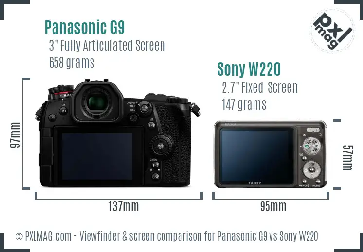 Panasonic G9 vs Sony W220 Screen and Viewfinder comparison