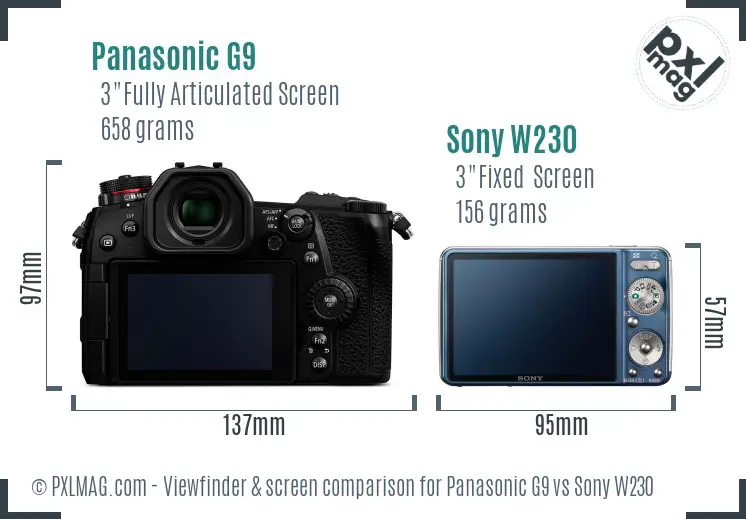 Panasonic G9 vs Sony W230 Screen and Viewfinder comparison Panasonic G9 vs Sony W230 Screen and Viewfinder comparison