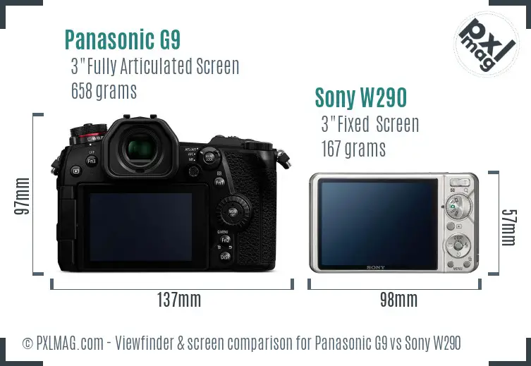 Panasonic G9 vs Sony W290 Screen and Viewfinder comparison