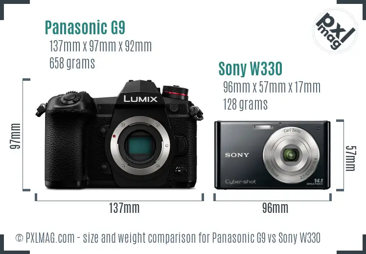 Panasonic G9 vs Sony W330 size comparison