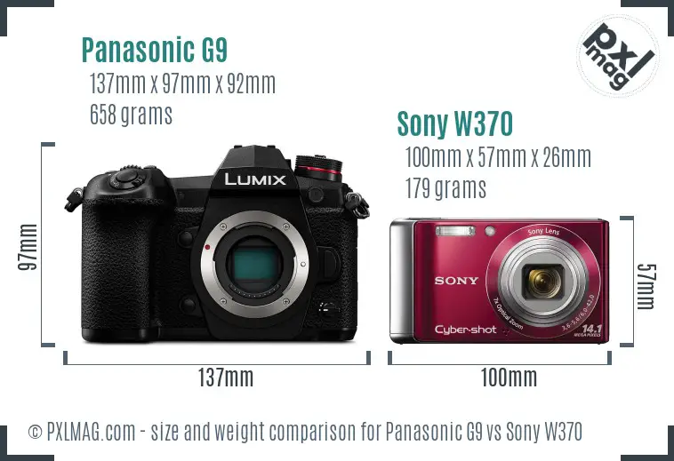 Panasonic G9 vs Sony W370 size comparison