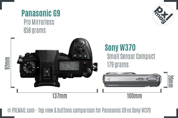 Panasonic G9 vs Sony W370 top view buttons comparison