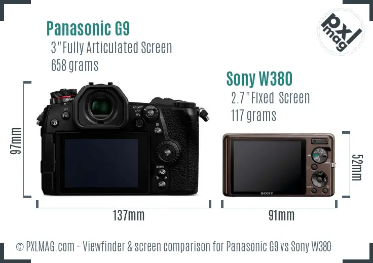 Panasonic G9 vs Sony W380 Screen and Viewfinder comparison