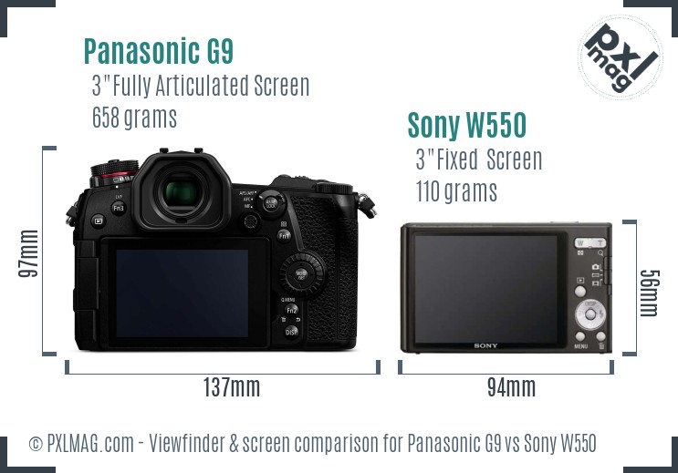 Panasonic G9 vs Sony W550 Screen and Viewfinder comparison