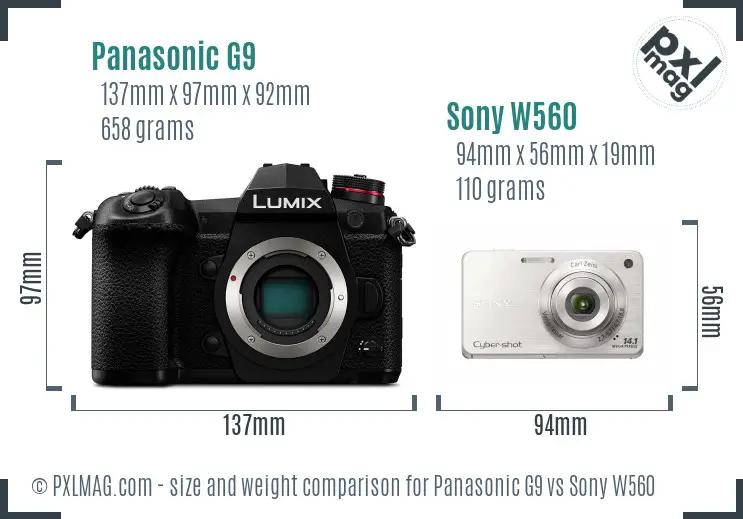 Panasonic G9 vs Sony W560 size comparison