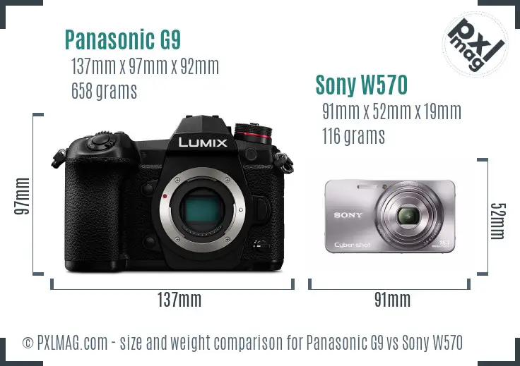 Panasonic G9 vs Sony W570 size comparison
