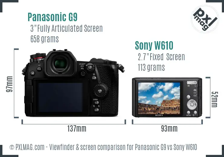 Panasonic G9 vs Sony W610 Screen and Viewfinder comparison