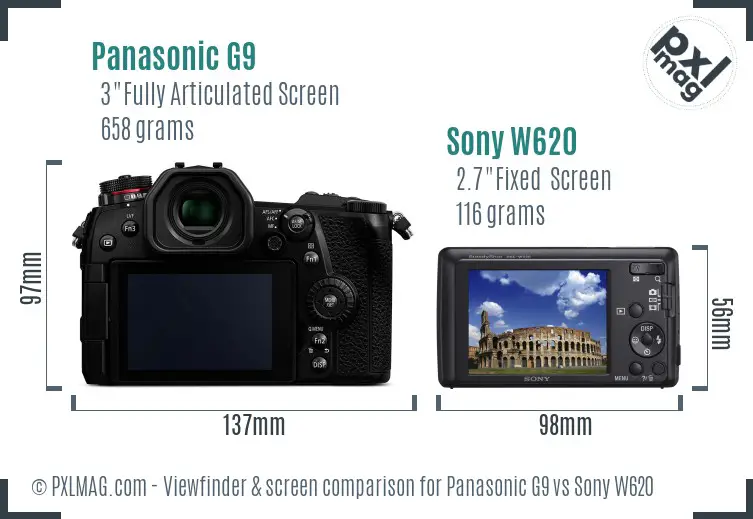 Panasonic G9 vs Sony W620 Screen and Viewfinder comparison