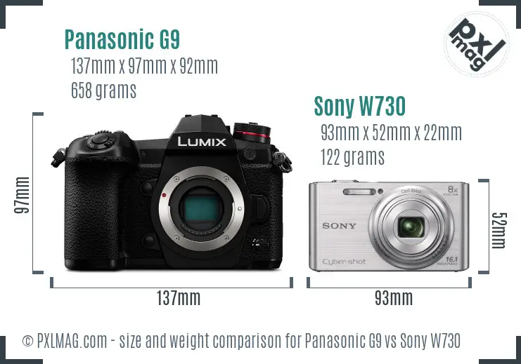 Panasonic G9 vs Sony W730 size comparison