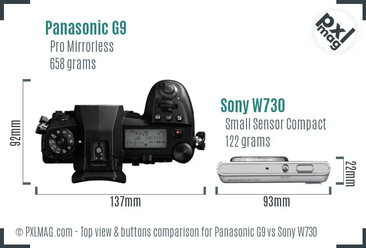 Panasonic G9 vs Sony W730 top view buttons comparison