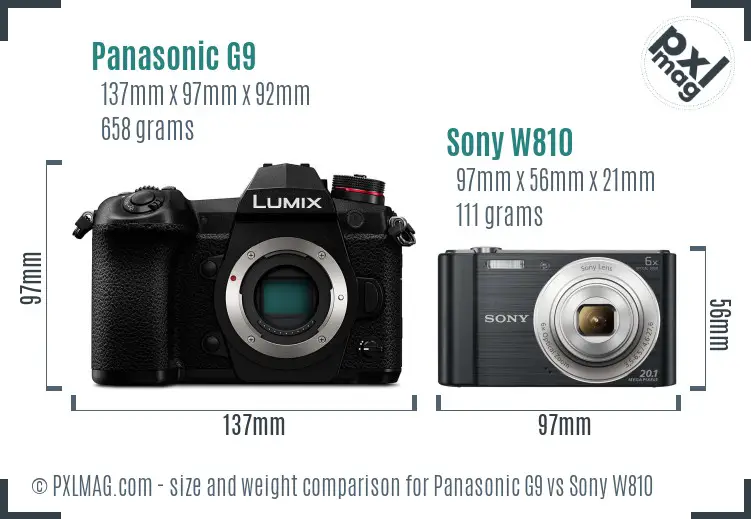 Panasonic G9 vs Sony W810 size comparison