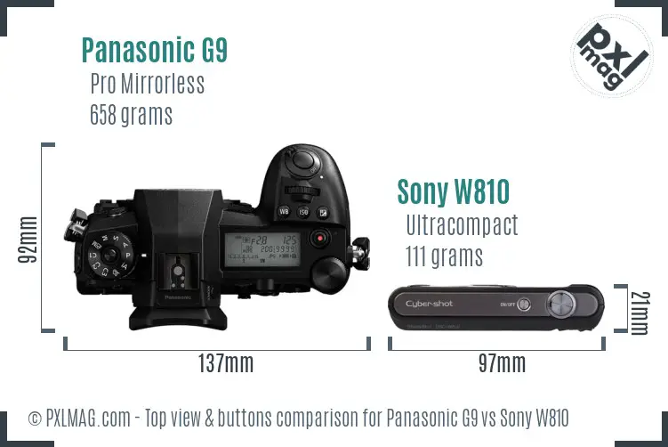 Panasonic G9 vs Sony W810 top view buttons comparison