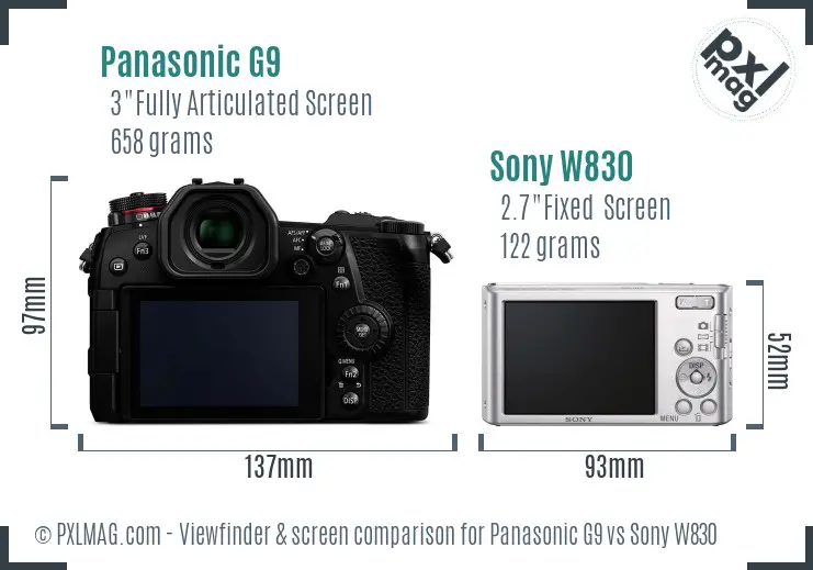 Panasonic G9 vs Sony W830 Screen and Viewfinder comparison