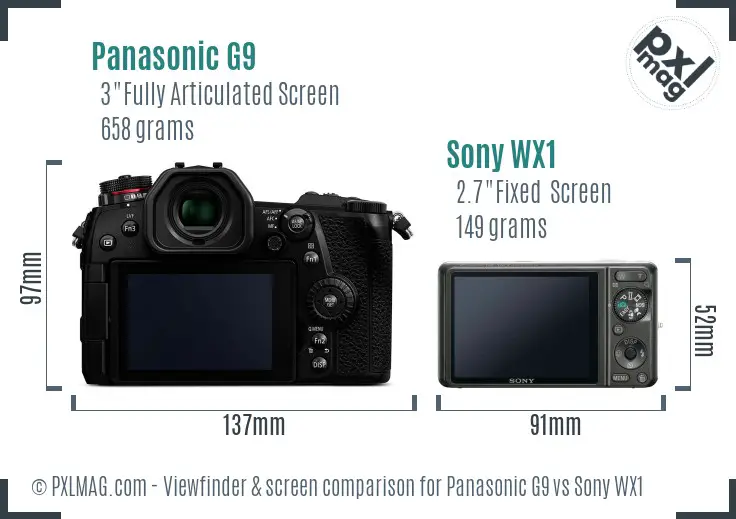 Panasonic G9 vs Sony WX1 Screen and Viewfinder comparison