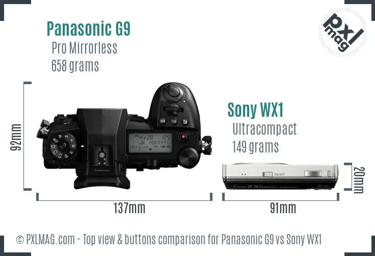 Panasonic G9 vs Sony WX1 top view buttons comparison