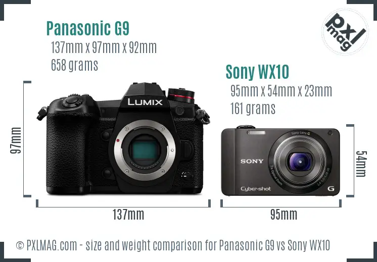 Panasonic G9 vs Sony WX10 size comparison