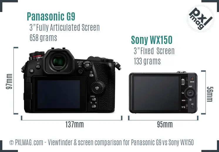 Panasonic G9 vs Sony WX150 Screen and Viewfinder comparison