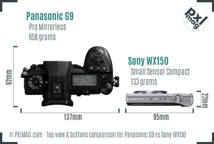 Panasonic G9 vs Sony WX150 top view buttons comparison