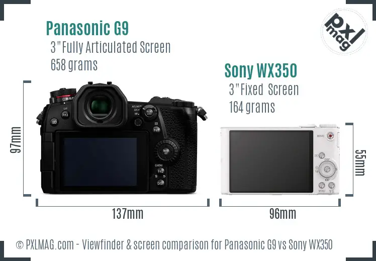 Panasonic G9 vs Sony WX350 Screen and Viewfinder comparison