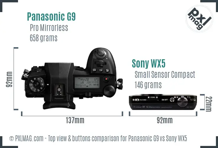 Panasonic G9 vs Sony WX5 top view buttons comparison