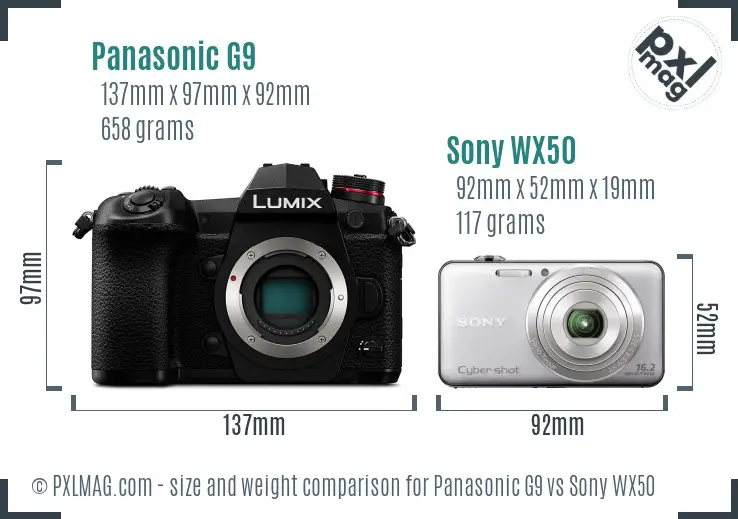 Panasonic G9 vs Sony WX50 size comparison